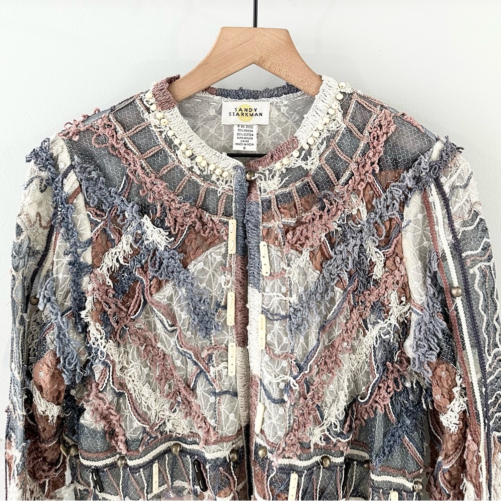 Sandy Starkman Beaded Patchwork Jacket Blue & Mau… - image 2